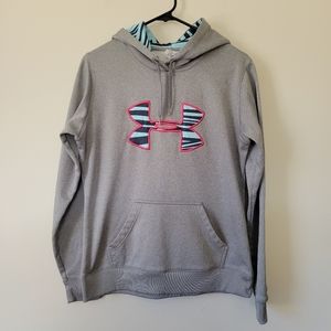 Under Armour Gray/Grey Hoodie with Pink and Tiger Print Blue Logo Size Medium